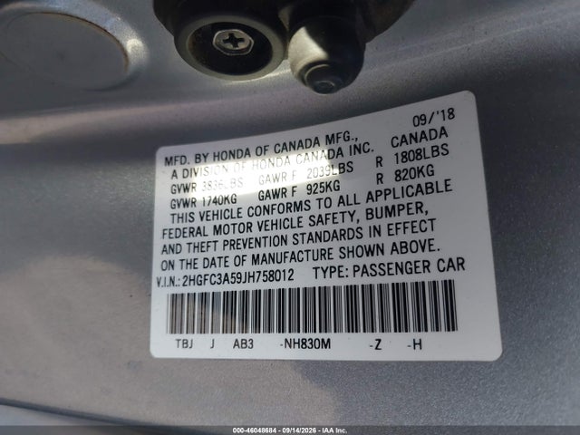 Honda CIVIC SI 2018 2HGFC3A59JH758012 Image 9