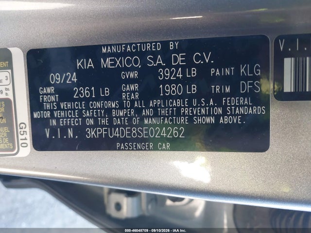 Продажа на аукционе авто 2025 Kia K4 Ex, vin: 3KPFU4DE8SE024262, номер лота: 46048709