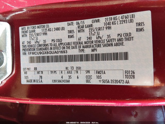 Ford ESCAPE SE 2016 1FMCU9GX6GUA01693 Image 9