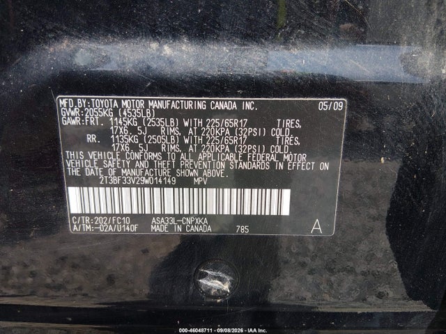 Aukcja sprzedaży 2009 Toyota Rav4, vin: 2T3BF33V29W014149, numer aukcji: 46048711