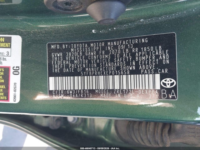 Toyota Corolla Le Eco Plus 2014 5YFBPRHEXEP015658 Image 9