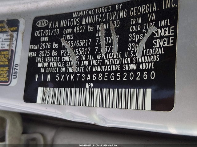 KIA SORENTO LX 2014 5XYKT3A68EG520260 Image 9