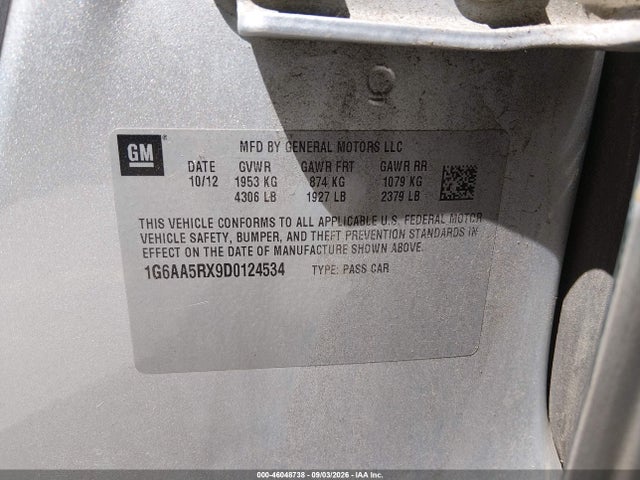 46048738 :رقم المزاد ، 1G6AA5RX9D0124534 vin ، 2013 Cadillac Ats Standard مزاد بيع