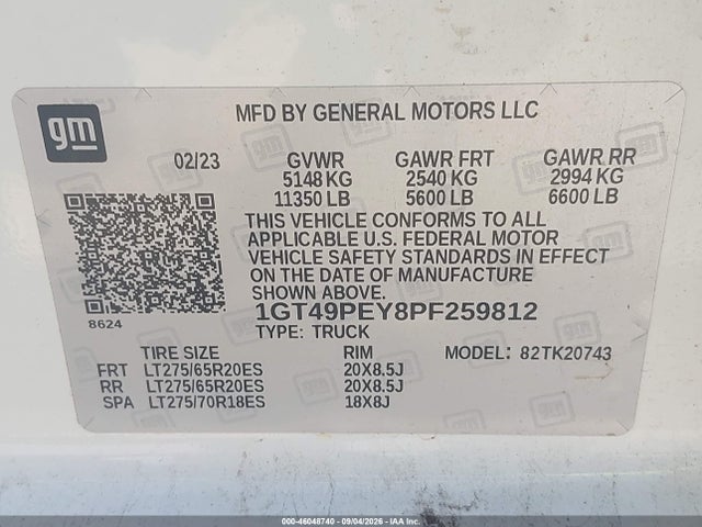 Продаж на аукціоні авто 2023 Gmc Sierra 2500hd 4wd  Standard Bed At4, vin: 1GT49PEY8PF259812, номер лоту: 46048740