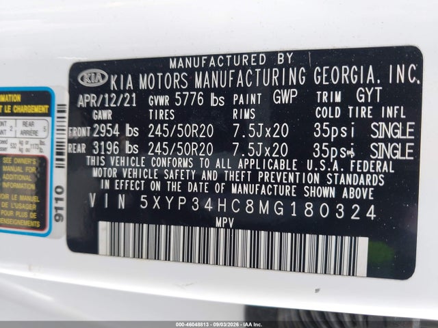 Продаж на аукціоні авто 2021 Kia Telluride Ex, vin: 5XYP34HC8MG180324, номер лоту: 46048813