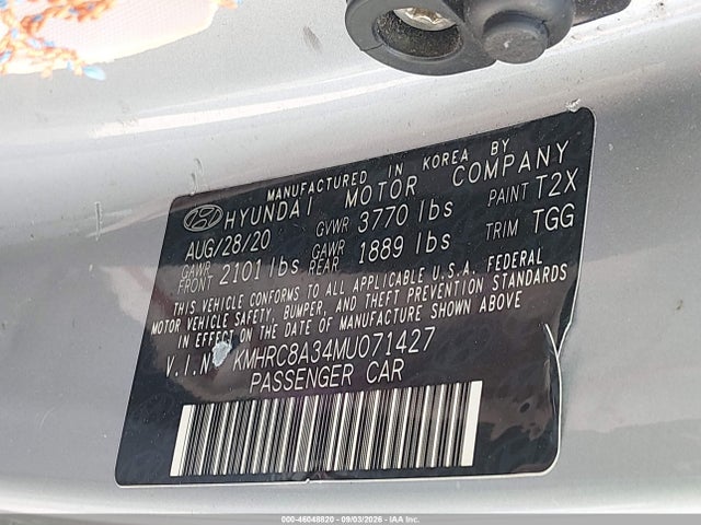 Aukcja sprzedaży 2021 Hyundai Venue Sel, vin: KMHRC8A34MU071427, numer aukcji: 46048820