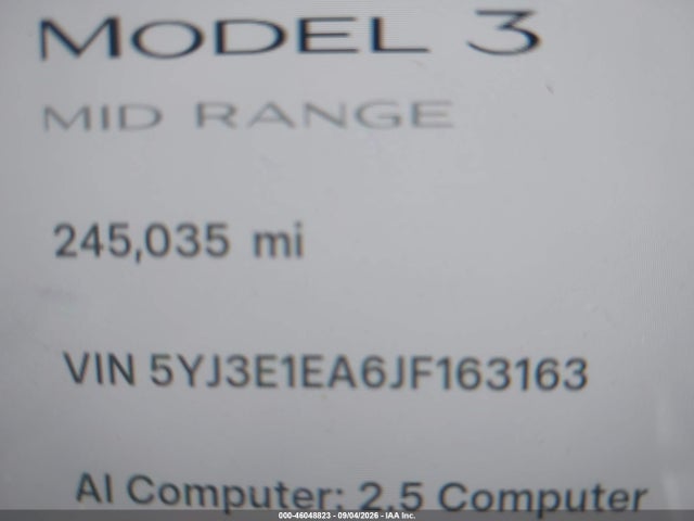 46048823 :رقم المزاد ، 5YJ3E1EA6JF163163 vin ، 2018 Tesla Model 3 Long Range/mid Range مزاد بيع