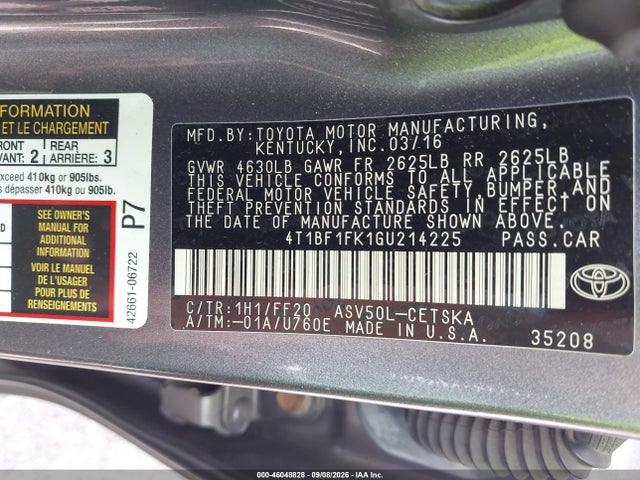 Продаж на аукціоні авто 2016 Toyota Camry Se, vin: 4T1BF1FK1GU214225, номер лоту: 46048828