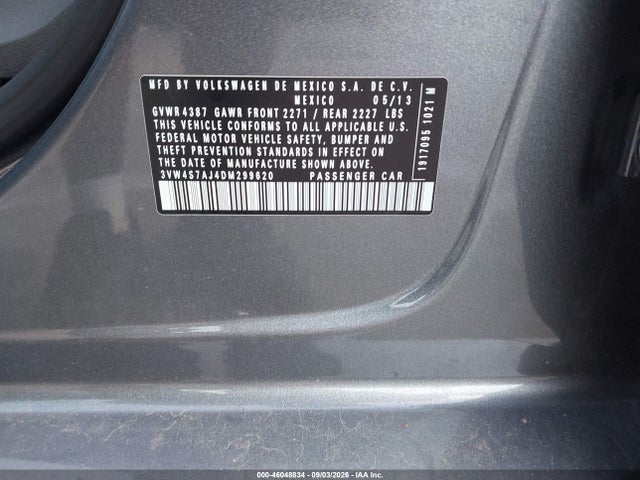 46048834 :رقم المزاد ، 3VW4S7AJ4DM299620 vin ، 2013 Volkswagen Jetta Gli Autobahn مزاد بيع