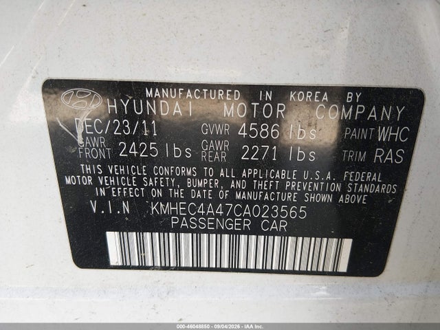 Продажа на аукционе авто 2012 Hyundai Sonata Hybrid, vin: KMHEC4A47CA023565, номер лота: 46048850