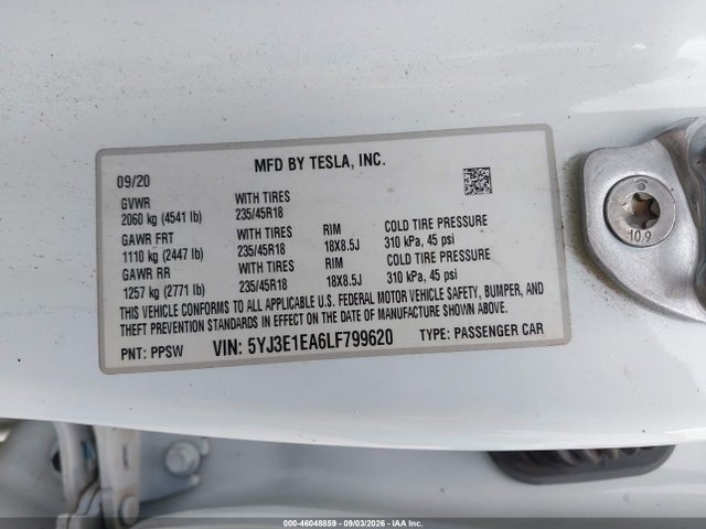 Продажа на аукционе авто 2020 Tesla Model 3 Standard Range Plus Rear-wheel Drive/standard Range Rear-wheel Drive, vin: 5YJ3E1EA6LF799620, номер лота: 46048859