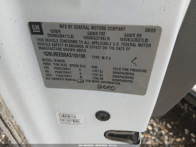 2010 Chevrolet Traverse Ls მანქანა იყიდება აუქციონზე, vin: 1GNLREED8AS109198, აუქციონის ნომერი: 46048886