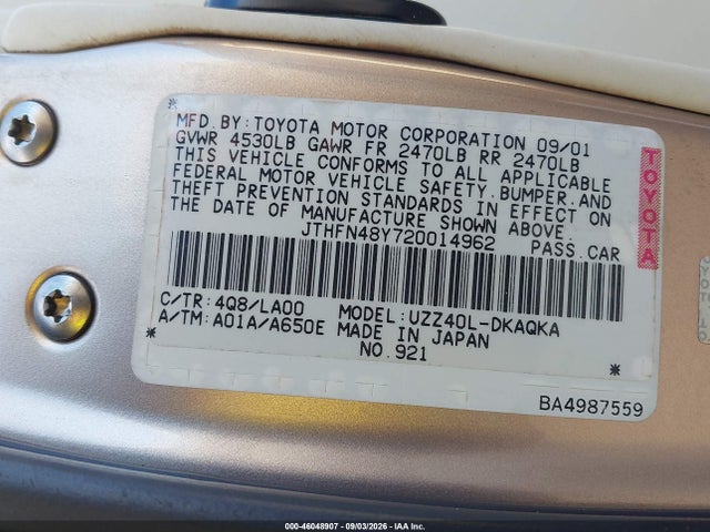 Продаж на аукціоні авто 2002 Lexus Sc 430, vin: JTHFN48Y720014962, номер лоту: 46048907
