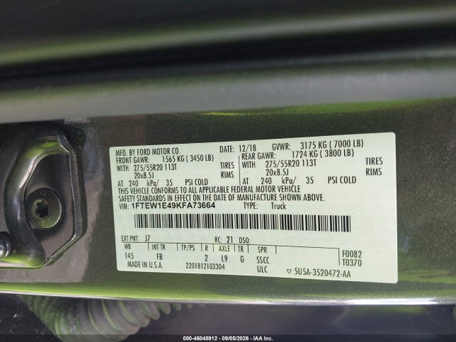 1FTEW1E49KFA73664 Ford F-150 Xlt