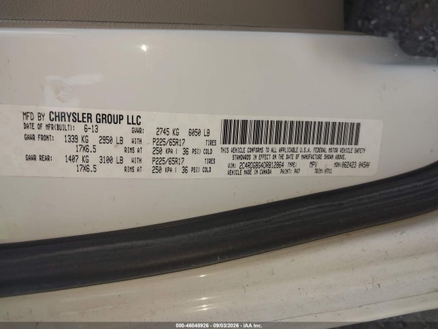 2013 Dodge Grand Caravan Se მანქანა იყიდება აუქციონზე, vin: 2C4RDGBG4DR812864, აუქციონის ნომერი: 46048926
