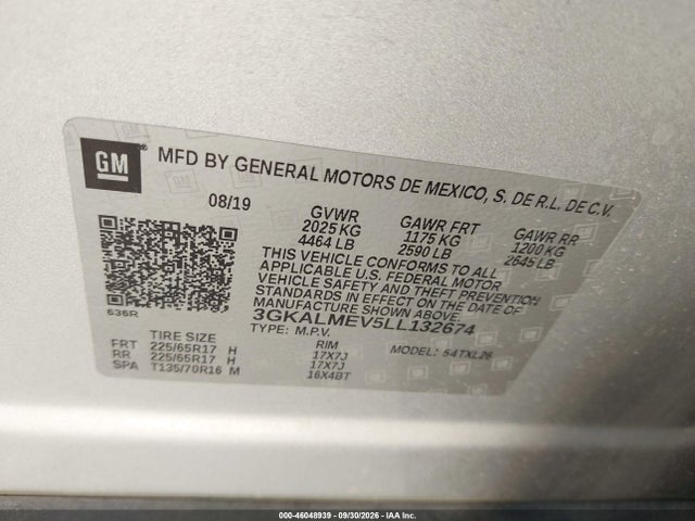 46048939 :رقم المزاد ، 3GKALMEV5LL132674 vin ، 2020 Gmc Terrain Fwd Sle مزاد بيع