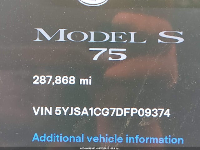 Продажа на аукционе авто 2013 Tesla Model S, vin: 5YJSA1CG7DFP09374, номер лота: 46048940