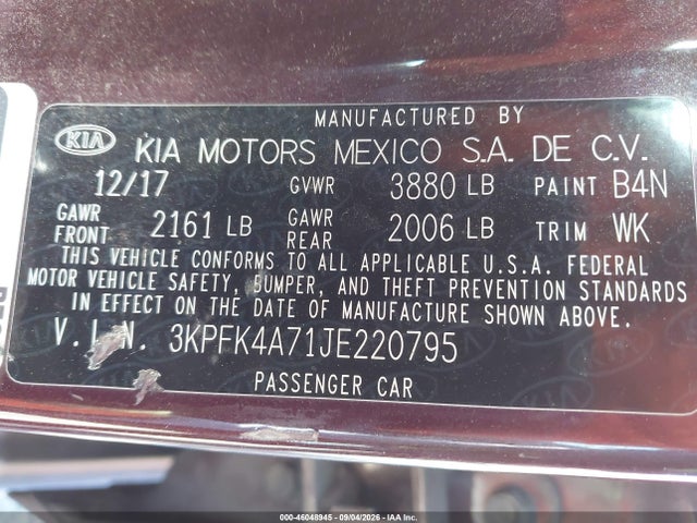 KIA FORTE LX 2018 3KPFK4A71JE220795 Image 9