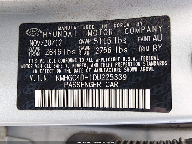 2013 Hyundai Genesis 5.0 R-spec მანქანა იყიდება აუქციონზე, vin: KMHGC4DH1DU225339, აუქციონის ნომერი: 46048982
