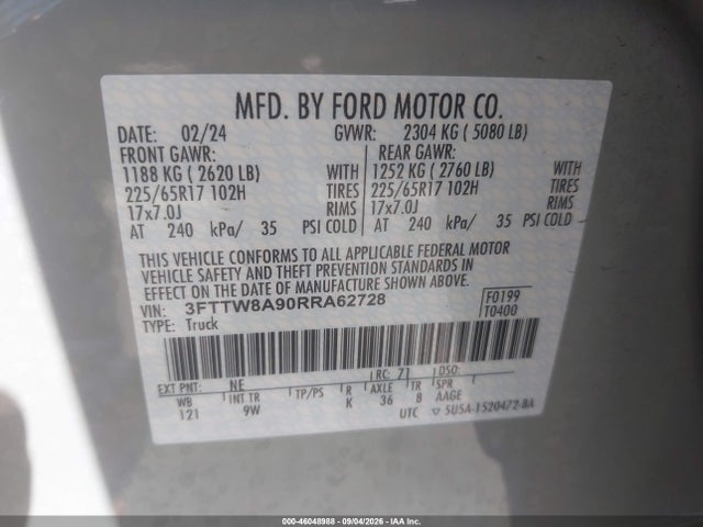 Продаж на аукціоні авто 2024 Ford Maverick Xl, vin: 3FTTW8A90RRA62728, номер лоту: 46048988