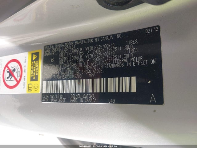 Продаж на аукціоні авто 2012 Lexus Rx 350, vin: 2T2BK1BA7CC143709, номер лоту: 46049015