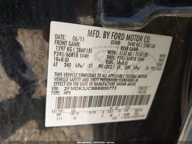 Aukcja sprzedaży 2011 Ford Edge Sel, vin: 2FMDK3JC9BBB50773, numer aukcji: 46049028