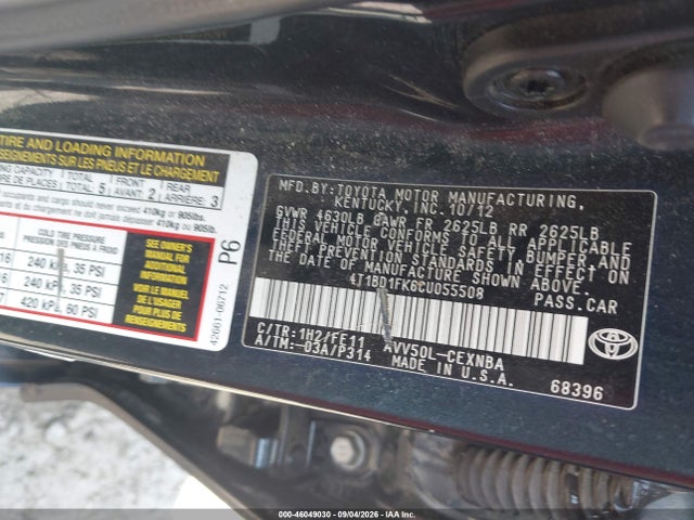 Aukcja sprzedaży 2012 Toyota Camry Hybrid Le, vin: 4T1BD1FK6CU055508, numer aukcji: 46049030