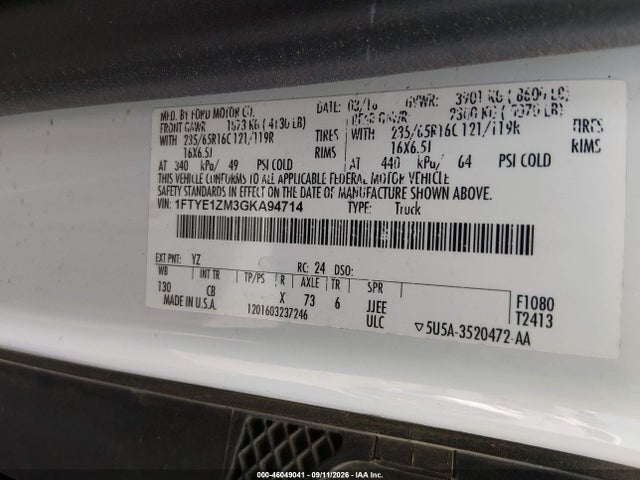 46049041 :رقم المزاد ، 1FTYE1ZM3GKA94714 vin ، 2016 Ford Transit-150 مزاد بيع