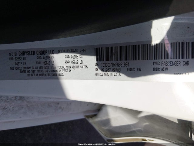 Продажа на аукционе авто 2015 Chrysler 200 Limited, vin: 1C3CCCABXFN551994, номер лота: 46049046