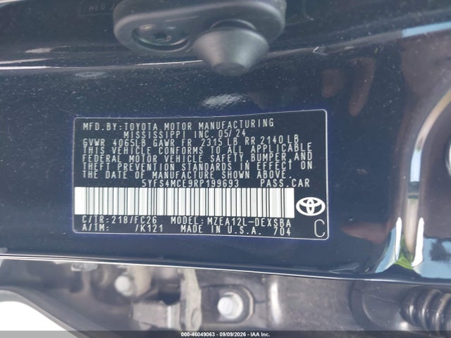 2024 Toyota Corolla Se მანქანა იყიდება აუქციონზე, vin: 5YFS4MCE9RP199693, აუქციონის ნომერი: 46049063