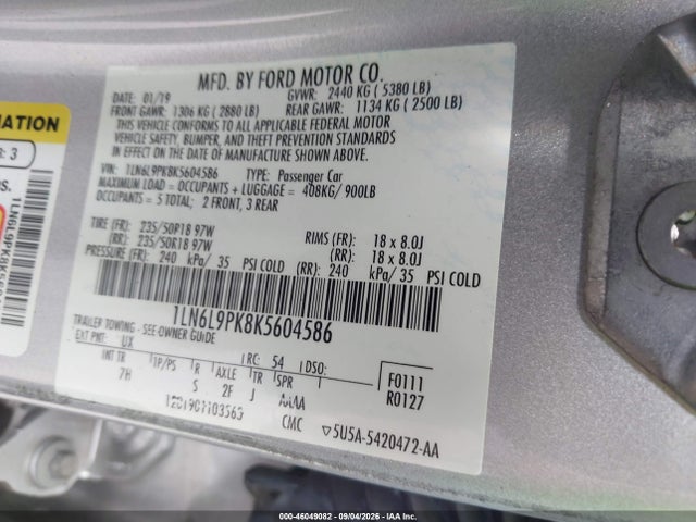 Lincoln Continental Standard 2019 1LN6L9PK8K5604586 Image 9