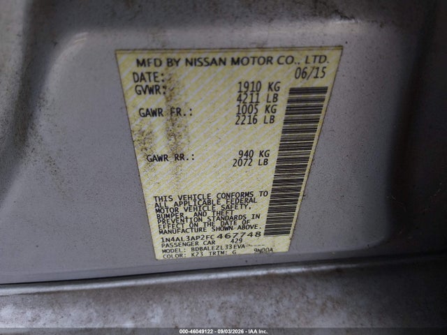 46049122 :رقم المزاد ، 1N4AL3AP2FC467748 vin ، 2015 Nissan Altima 2.5/2.5 S/2.5 Sl/2.5 Sv مزاد بيع
