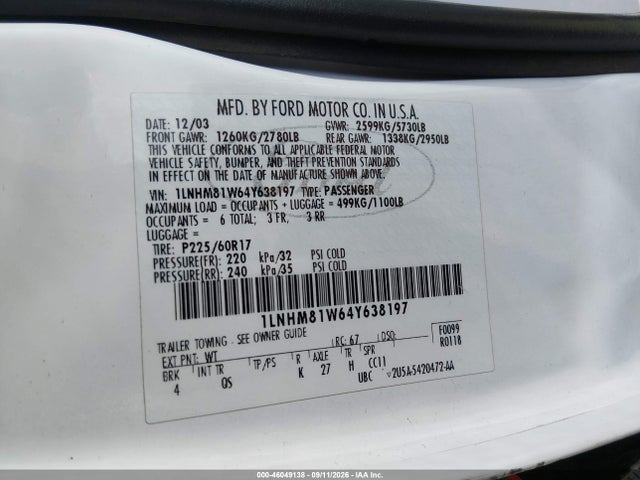Aukcja sprzedaży 2004 Lincoln Town Car Signature, vin: 1LNHM81W64Y638197, numer aukcji: 46049138