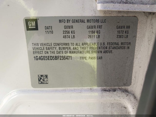 46049140 :رقم المزاد ، 1G4GE5ED5BF236471 vin ، 2011 Buick Lacrosse Cxs مزاد بيع