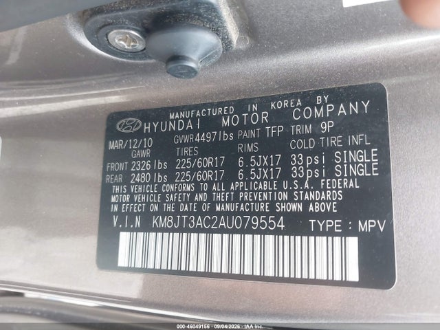 Продаж на аукціоні авто 2010 Hyundai Tucson Gls, vin: KM8JT3AC2AU079554, номер лоту: 46049156