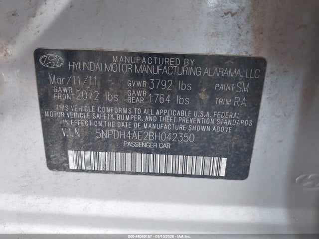 Aukcja sprzedaży 2011 Hyundai Elantra Gls, vin: 5NPDH4AE2BH042350, numer aukcji: 46049157