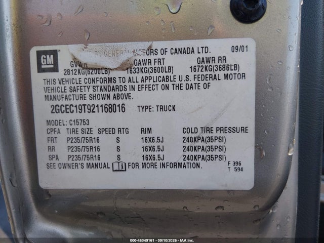 46049161 :رقم المزاد ، 2GCEC19T921168016 vin ، 2002 Chevrolet Silverado 1500 Ls مزاد بيع