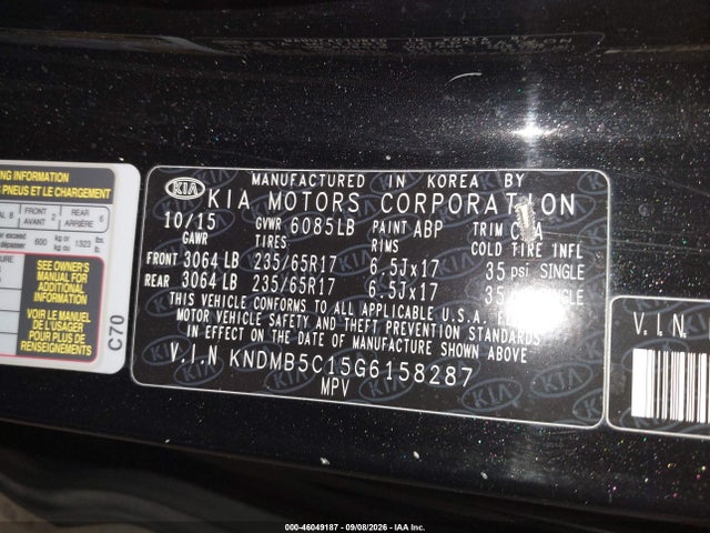 Продаж на аукціоні авто 2016 Kia Sedona Lx, vin: KNDMB5C15G6158287, номер лоту: 46049187