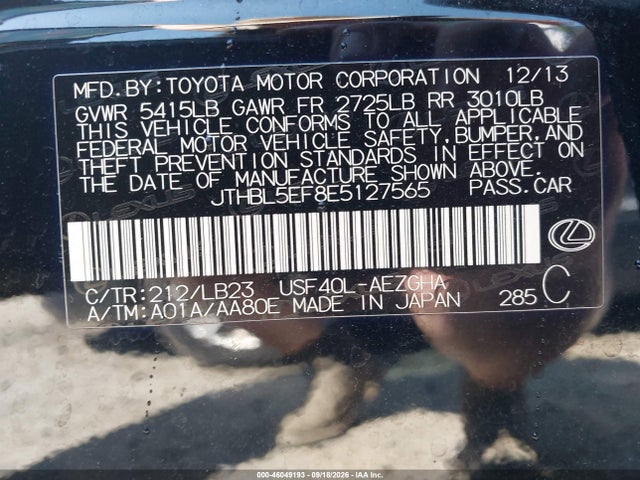 2014 Lexus Ls 460 მანქანა იყიდება აუქციონზე, vin: JTHBL5EF8E5127565, აუქციონის ნომერი: 46049193