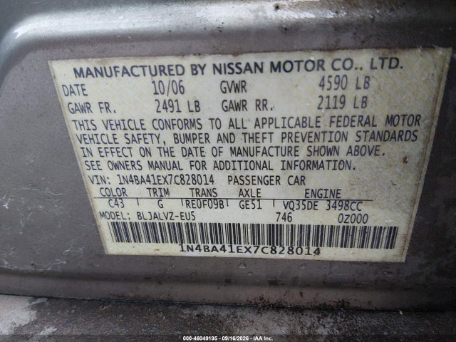 Продажа на аукционе авто 2007 Nissan Maxima 3.5 Se, vin: 1N4BA41EX7C828014, номер лота: 46049195