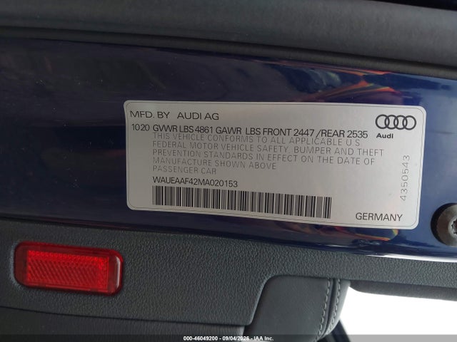 Aukcja sprzedaży 2021 Audi A4 Premium Plus 45 Tfsi S Line Quattro S Tronic, vin: WAUEAAF42MA020153, numer aukcji: 46049200