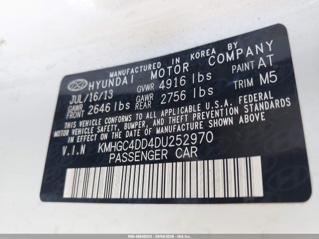 Aukcja sprzedaży 2013 Hyundai Genesis 3.8, vin: KMHGC4DD4DU252970, numer aukcji: 46049203