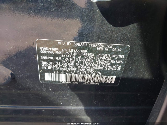 2019 Subaru Forester Sport მანქანა იყიდება აუქციონზე, vin: JF2SKAJC0KH535675, აუქციონის ნომერი: 46049205