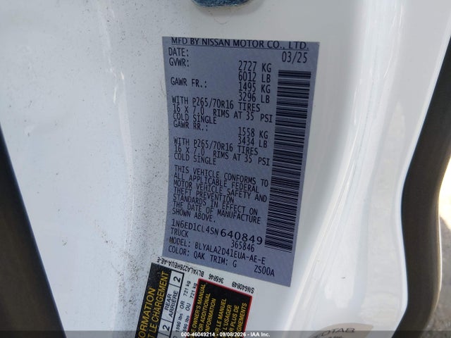 Продаж на аукціоні авто 2025 Nissan Frontier King Cab S 4x2, vin: 1N6ED1CL4SN640849, номер лоту: 46049214