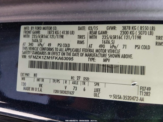 1FMZK1ZM1FKA63095 Ford Transit-150 Xl