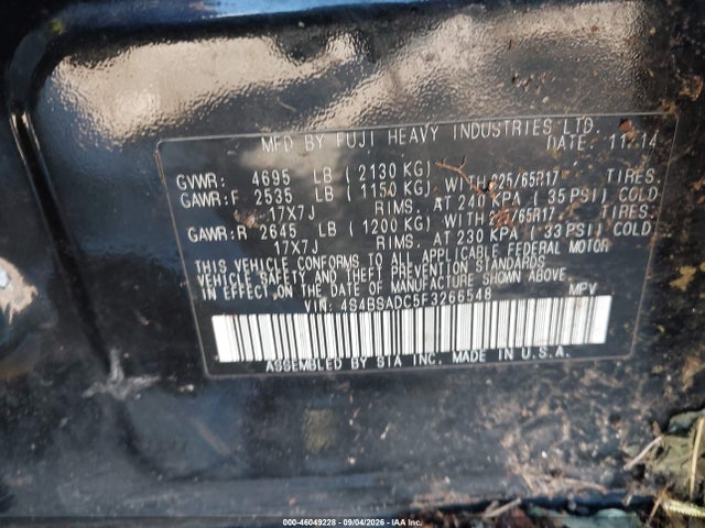 46049228 :رقم المزاد ، 4S4BSADC5F3266548 vin ، 2015 Subaru Outback 2.5i Premium مزاد بيع
