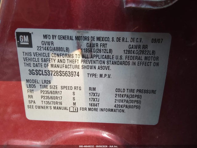 Продажа на аукционе авто 2008 Saturn Vue V6 Xr, vin: 3GSCL53728S563974, номер лота: 46049232