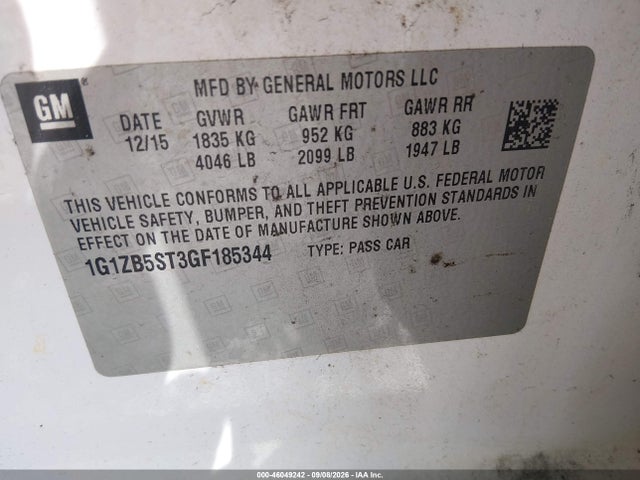 Продажа на аукционе авто 2016 Chevrolet Malibu Ls, vin: 1G1ZB5ST3GF185344, номер лота: 46049242