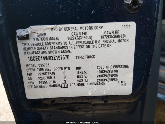 Продажа на аукционе авто 2002 Chevrolet Silverado 1500, vin: 1GCEC14W82Z197676, номер лота: 46049248