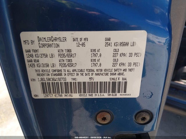 Продажа на аукционе авто 2006 Jeep Liberty Limited Edition, vin: 1J8GL58K36W192733, номер лота: 46049251